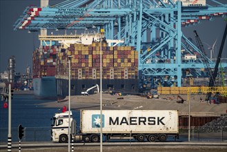 The seaport of Rotterdam, Netherlands, deep-sea harbour Maasvlakte 2, on an artificial land area