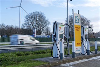 Motorway filling station, electric charging station, Power Charger, Shell Recharge, on the A76,