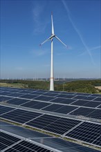 Wind farm near Bad Wünneberg, solar plant, Ostwestfalen Lippe, North Rhine-Westphalia, Germany,