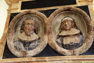 Mid seventeenth century wall monument to William and Avis Alston, Marlesford church, Suffolk,