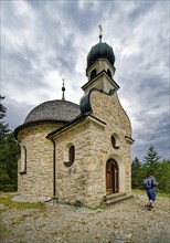 Lake chapel Maria am See, Obernberger See, mountain lake, landscape of the Stubai Alps, Obernberg