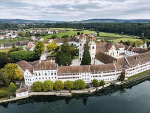 Aerial view of the former Benedictine abbey with the monastery church of St Mary on the Rhine