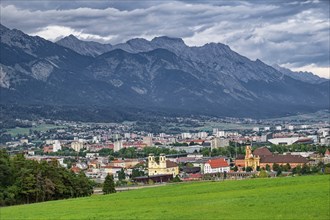 View of Innsbruck and the mountains of the Innsbruck Nordkette, Alpine landscape, Innsbruck, Tyrol,