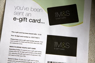 E-gift card for Marks and Spencer online shopping voucher, UK