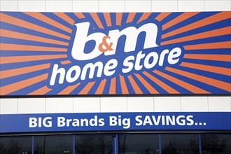 B&m home store sign, Copdock, Ipswich, England offering big brands savings