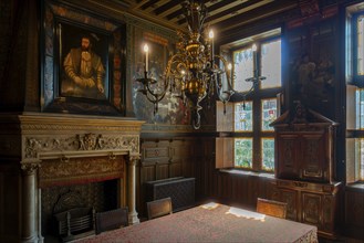 Chandelier in dining room of the Kasteel van Gaasbeek, medieval castle but renovated in the 19th