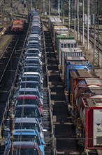 Duisburg-Rheinhausen freight station, at the Logport harbour area, goods trains loaded with new