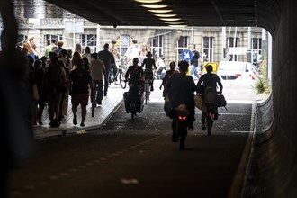 Footpath and cycle path, cycle highway, Cuyperspassage, subway at Central Station, Amsterdam