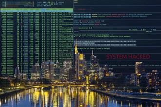 Symbolic image cyberattack, computer crime, cybercrime, computer hackers attack the IT