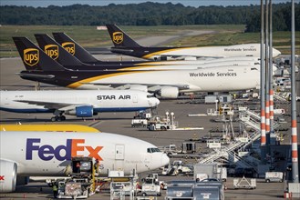 Cologne-Bonn Airport, CGN, cargo planes standing in front of the air cargo centre, being loaded and