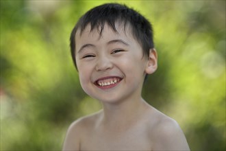 Child, boy, 5 years, portrait, multiethnic, smiles, laughs, Stuttgart, Baden-Württemberg, Germany,