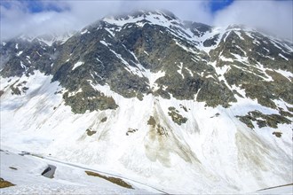 Mountain landscape and serpentine road on the Timmelsjoch, Sölden, Tyrol, Austria, Europe