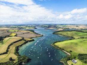 Salcombe and Mill Bay over Kingsbridge Estuary from a drone, Batson Creek, Southpool Creek, Devon,