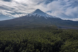 Snow-capped volcano Osorno in early spring, chilenean lake district, Los Lagos Region, Chile, South