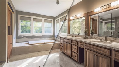 Luxurious custom bathroom upgrade interior before and after construction, generative AI, AI