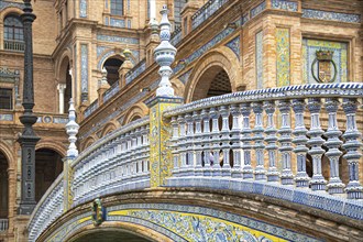 Plaza de Espana, Seville, a plaza in the Parque de Maria Luisa, a landmark example of Spanish