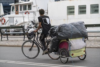 Bicycle with trailer and lots of luggage, cargo, Copenhagen, Denmark, Europe