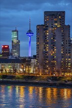 Skyline of Cologne, with the Colonius television tower, skyscrapers, on the Rhine, North