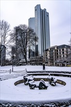 Winter in the city, Deutsche Bank building, Marshall Fountain, Sparkasse, Trianon Frankfurt