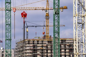 Construction sites in the east of Hafencity Hamburg, office building, new district on the Elbe, on