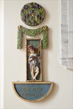 Painted plaster angels in village parish church of Saint Michael, Wilsford cum Lake, Wiltshire,