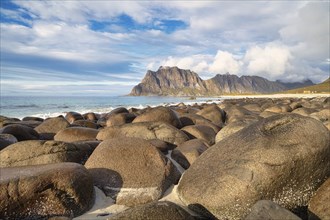 Stones on Uttakleiv beach, Leknes, Nordland, Lofoten, Norway, Europe