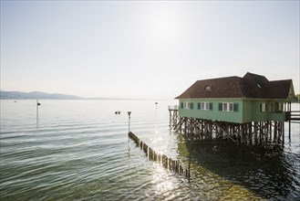 Aeschacher Bad, bathhouse, historic pile dwelling, Lindau, Lake Constance, Bavaria, Germany, Europe