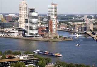 View looking over the city centre from the 185 metre tall Euromast tower, Rotterdam, Netherlands