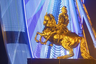 Augustus Market in Dresden. Equestrian statue of Augustus the Strong, also known as the Golden