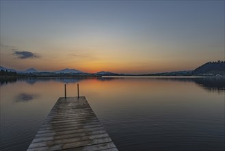 Sunset, Hopfensee, Hopfen am See, near Füssen, Ostallgäu, Allgäu, Bavaria, Germany, Europe