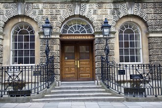 Entrance steps and doorway, The Guildhall, Bath, Somerset, England, UK