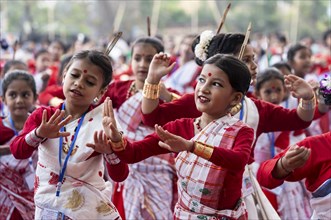 Children participate in a Bihu dance workshop, ahead of Rongali Bihu festival, in Guwahati, Assam,