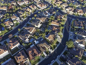 Aerial view of populated neigborhood of houses