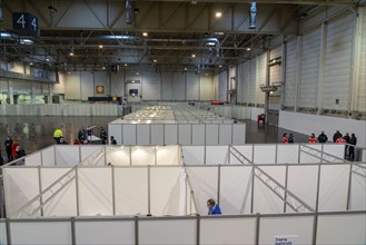 Test run in the vaccination centre for corona vaccinations, in a hall at Messe Essen, by the city,