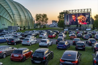 Drive-in cinema at Essen/Mülheim Airport Motor Movies, temporary film screening, at the WDL airship