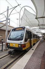 Dallas DART Light Rail local transport at the DFW Airport stop in Dallas, USA, North America