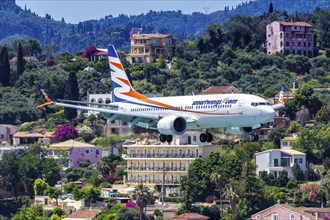 A Smartwings Boeing 737 MAX 8 aircraft with the registration OK-SWD at Corfu Airport, Greece,