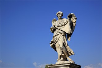 Statue of the angel with the sweat cloth on the Angels' Bridge over the Tiber, Rome, Italy, Europe