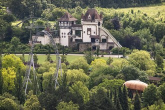 Castle, roller coaster, Tripsdrill amusement park, Cleebronn, Baden-Württemberg, Germany, Europe