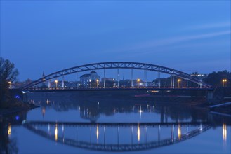 Star bridge at the blue hour, Elbe, Magdeburg, Saxony-Anhalt, Germany, Europe