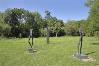 Sculptures From man to man by Hannes Helmke, modern art, three, slender thin naked figures, male