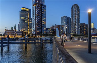 High-rise buildings at Kop van Zuid, at the Rijnhaven harbour basin, Rijnhavenbrug, bridge, Hotel