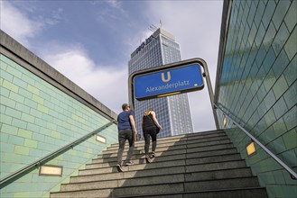 Alexanderplatz. Underground station with stairs and station sign. Berlin, Germany, Europe