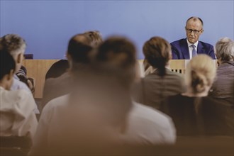 Friedrich Merz, CDU party chairman, at the Federal Press Conference on the consequences of Solingen