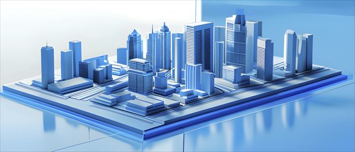 Three dimensional rendering of a model of a city with skyscrapers, AI generated