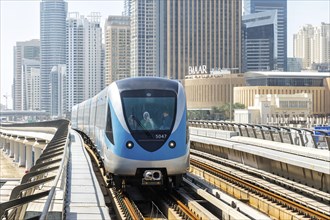 Dubai Metro public transport train at the Dubai Marina stop in Dubai, United Arab Emirates, Asia