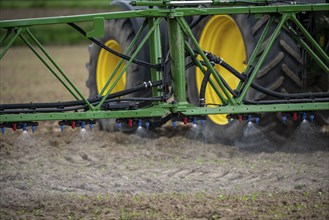 Agriculture, pesticide being sprayed on a field, sugar beet seedlings, North Rhine-Westphalia,