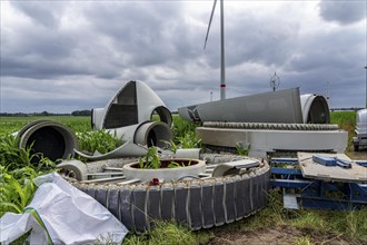 Repowering, dismantled Enercon E-58 wind turbine in a wind farm near Issum, 9 older wind turbines