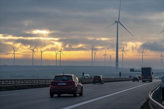 A44 motorway, near Jüchen, crosses the Garzweiler open-cast lignite mining area, wind farm along