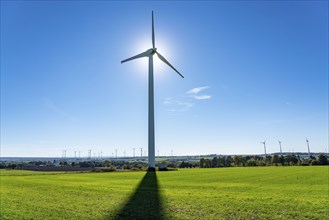 Wind farm above the village of Lichtenau, self-proclaimed energy town, Paderborn district, OWL, A